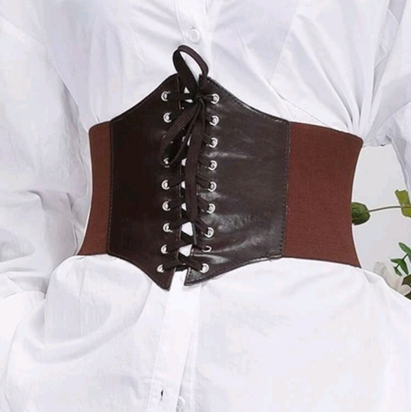 Boutique Accessories - Corset Belt Brown Lace Up Leather Velcro Pirate